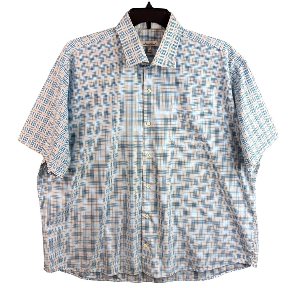 Peter Millar Men's XXL Plaid Short Sleeve Button Down Shirt Stretch Cotton
